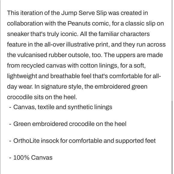 NEW LACOSTE X Sneakers Peanuts Jump Serve Slip-On Shoes BLUE Size 7.5 6Y UNISEX - Picture 7 of 16